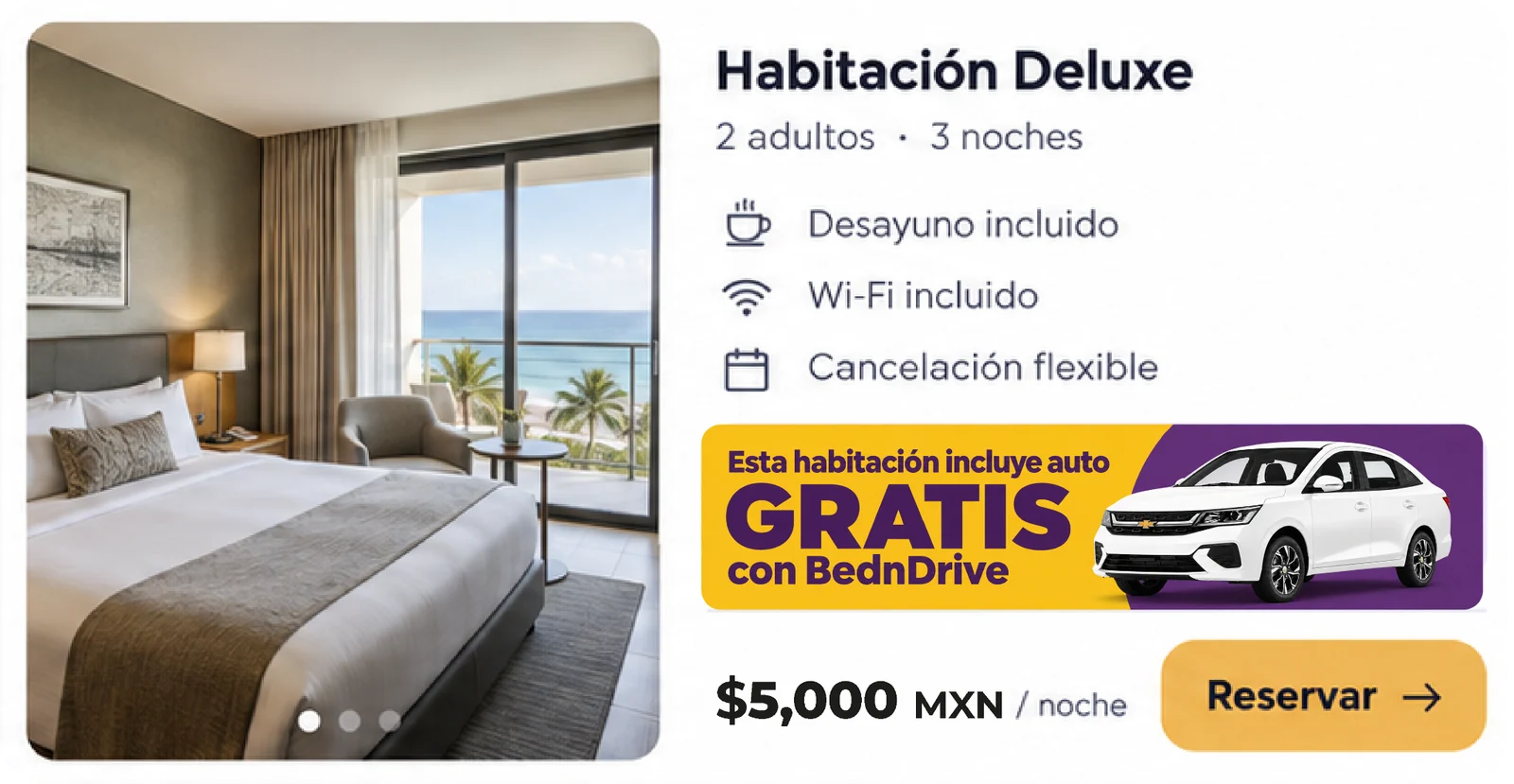 Habitación con cama y balcón con vista al mar